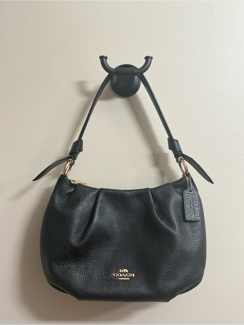 Coach Black Pebbled Leather Shoulder Bag with Gold Hardware